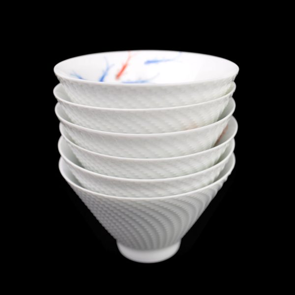 Beveled White Ceramic Cups with Goldfish * Set of 6 Hot on Sale - Image 3