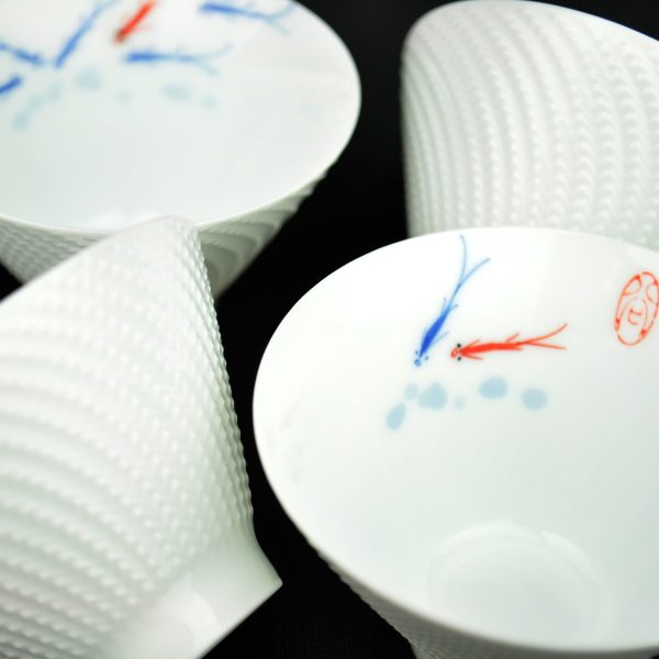 Beveled White Ceramic Cups with Goldfish * Set of 6 Hot on Sale - Image 4