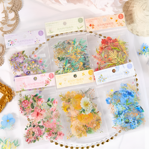 Bronzing PET Flower Stickers For Cheap