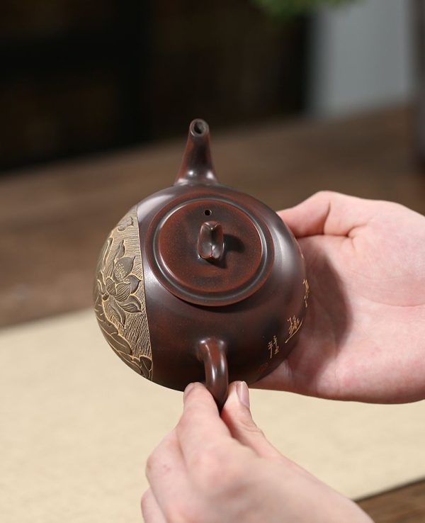 Qin Zhou Clay Half Moon Teapot  Lotus Pond  by Yuan Chan Jie Online Hot Sale - Image 5