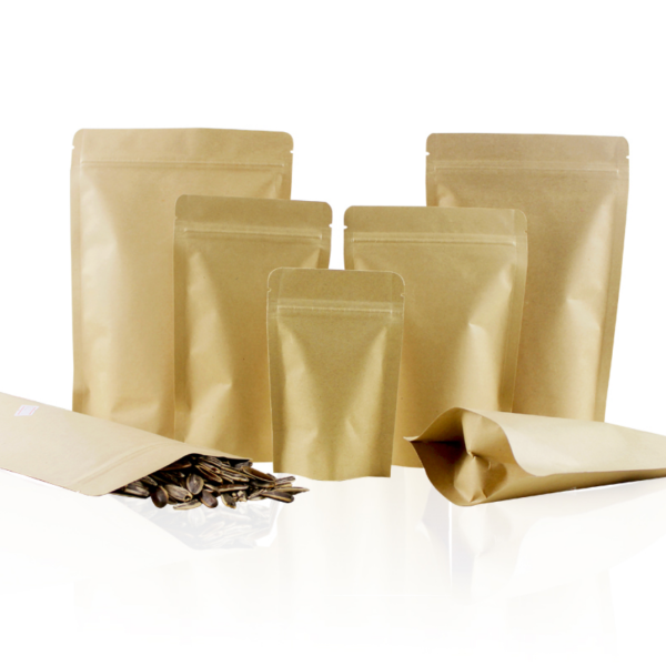 Kraft Paper Zip Lock Stand-up Pouches for Tea Packaging and Storage Online Sale