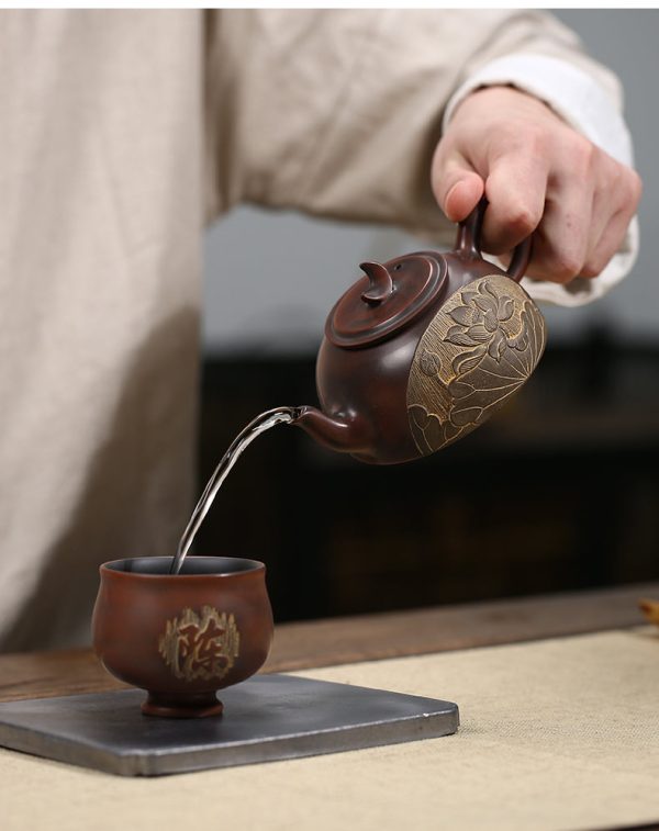 Qin Zhou Clay Half Moon Teapot  Lotus Pond  by Yuan Chan Jie Online Hot Sale - Image 2